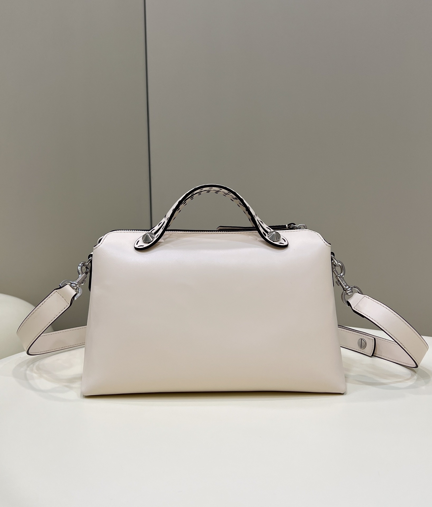 Fendi Medium By The Way Leather Boston Shoulder Bag White